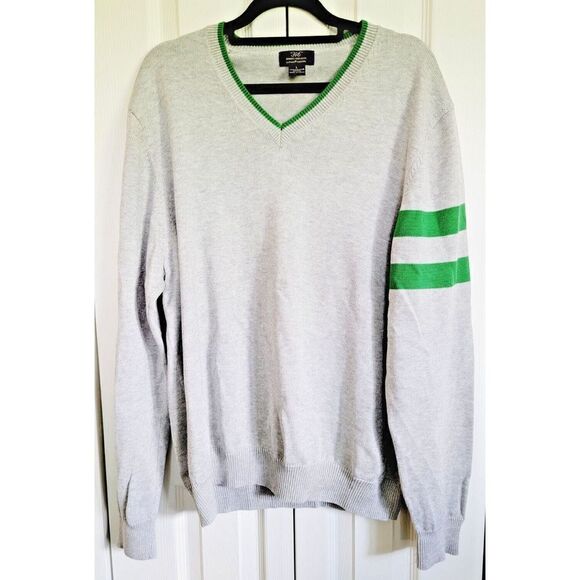 Brooks Brothers 346 Supima Cotton L Men's V-Neck Sweater Large Gray Varsity Look - Picture 1 of 6